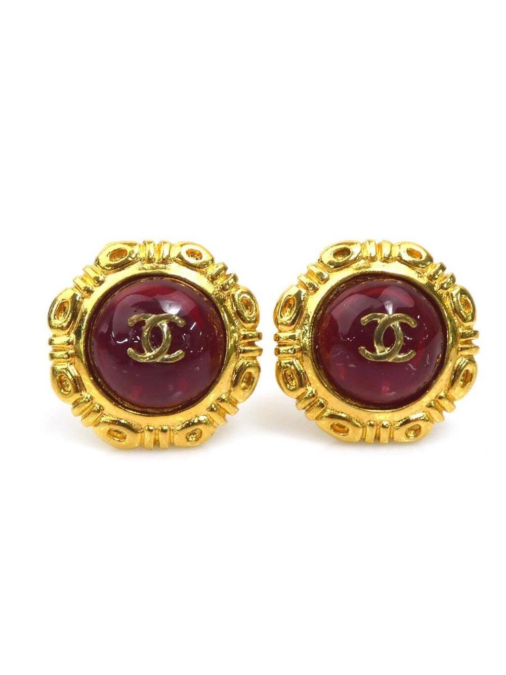 Auth Chanel Cc Logo Earrings Gold/Dark #327008C29B